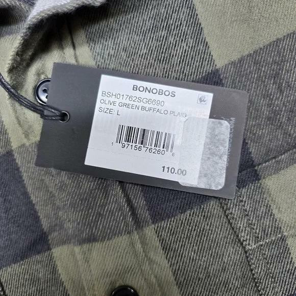 Translation missing: en.Bonobos Flannel Shirt Olive Green Buffalo Plaid Size XL Mens Slim-Fit