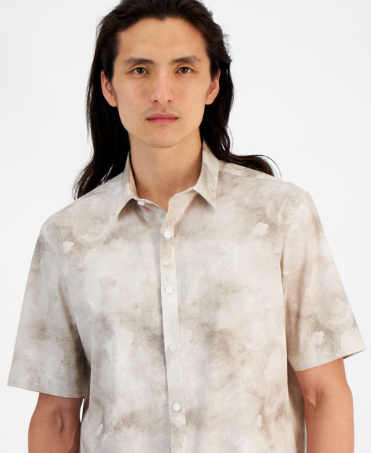 Translation missing: en.Alfani Men's Regular-Fit Stretch Watercolor Petal-Print Poplin Shirt Multi-Small