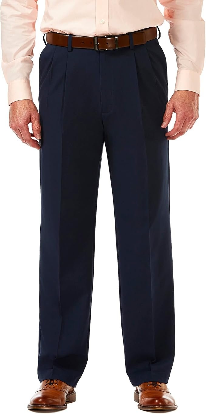 Translation missing: en.Haggar Men's Cool 18 Pro Reg-Fit 4-Way Stretch Pleated No Iron Pants Navy-44x29