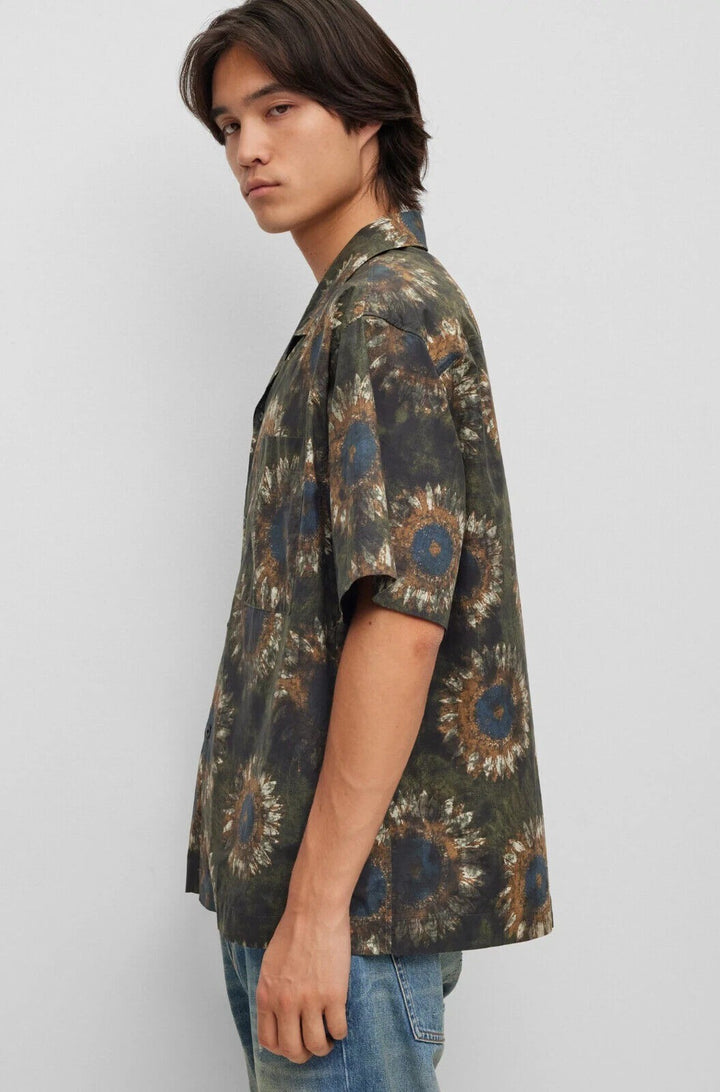 Translation missing: en.Hugo Men's Egeeno Oversized Sunflower Camp Shirt in Open Green-Medium