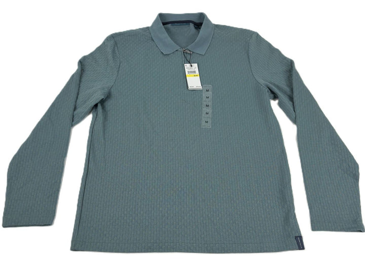 Translation missing: en.Perry Ellis Men's Long Sleeve Jacquard Quarter-Zip Polo Shirt Goblin Blue-Medium