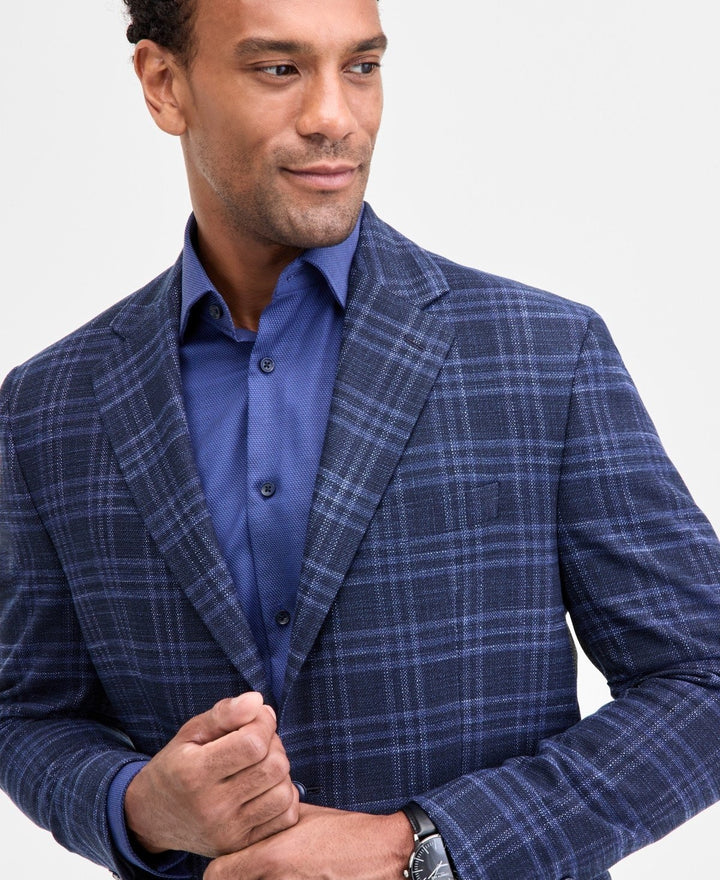 Translation missing: en.Michael Kors Kent Mens Classic-Fit Sport Coat Stretch Plaid Midnight Navy-50R