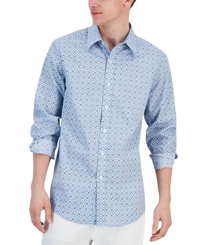 Translation missing: en.Club Room Men's Cotton Elevated Terolo Medallion Shirt Blue Combo-XL