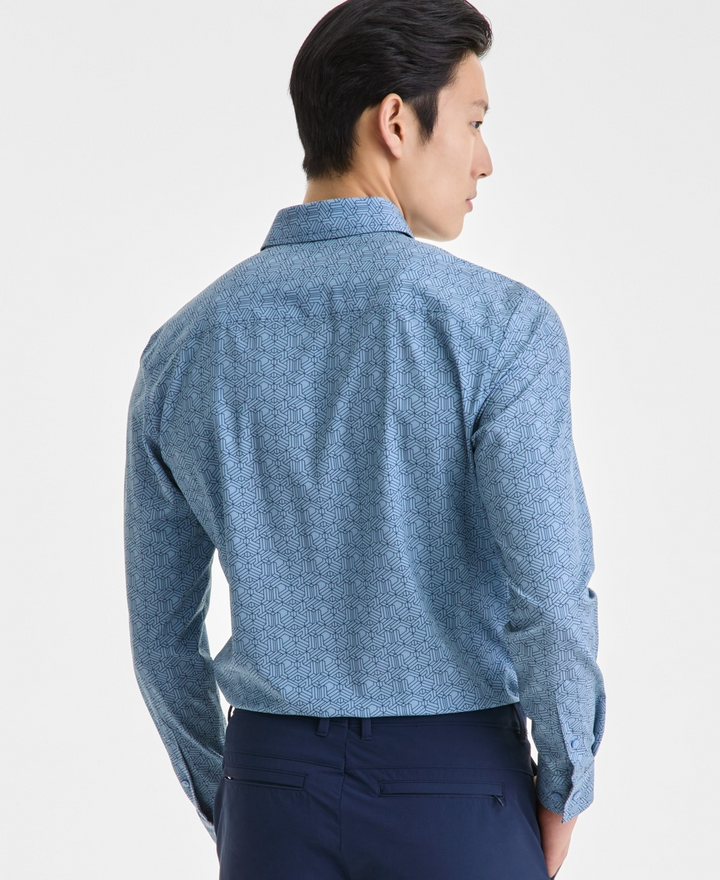 Translation missing: en.Alfani Men's Illusion Geo Print Button-Front Performance Shirt Blue Fog-2XL