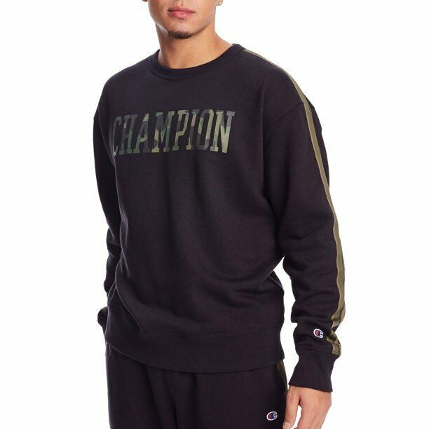Translation missing: en.Champion Men's Athletics Powerblend Fleece Crew Camo Logo With Taping Black-Sm