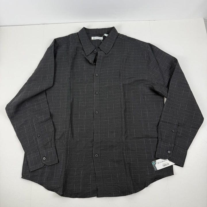 Translation missing: en.Cubavera Mens Dobby Textured Tuck Panel Long-Sleeve Shirt Quiet Shade Black-XL