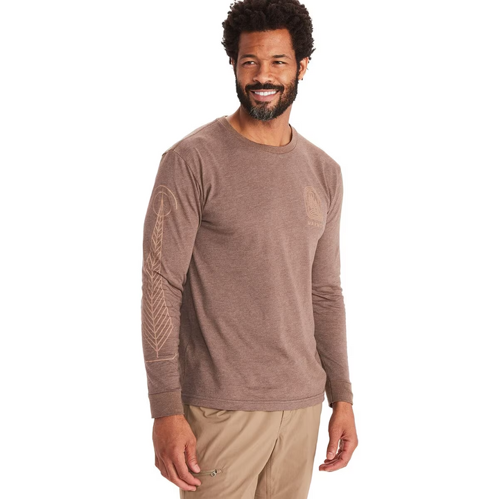 Translation missing: en.MARMOT Men's Wilderness Guide Graphic Long-Sleeve T-Shirt Brown Heather-Small