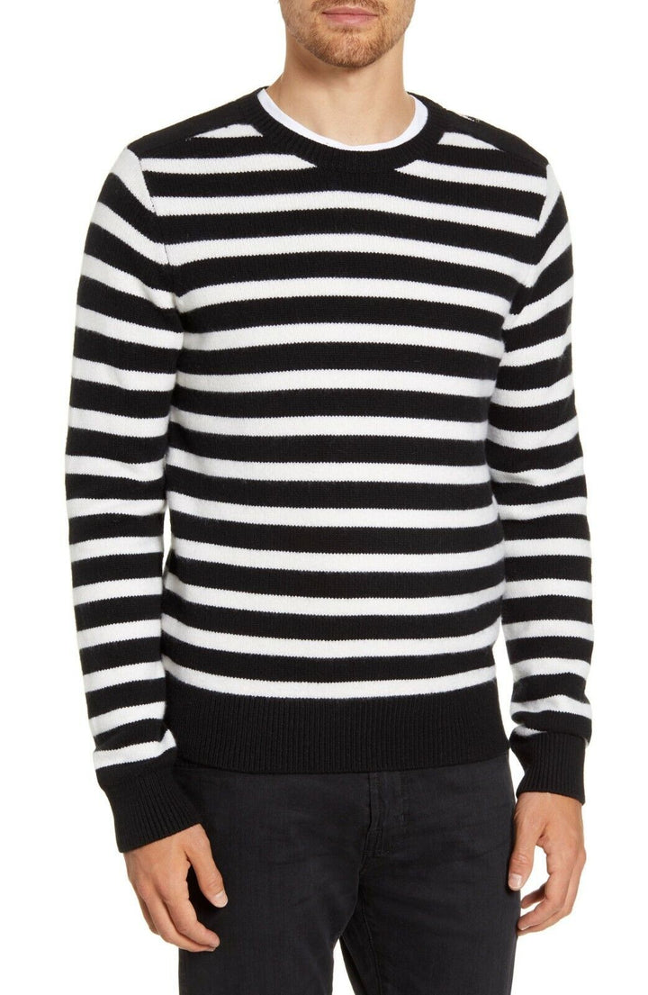 Translation missing: en.FRAME Stripe Crewneck Merino Wool Blend Sweater Black/Ivory-Size Medium