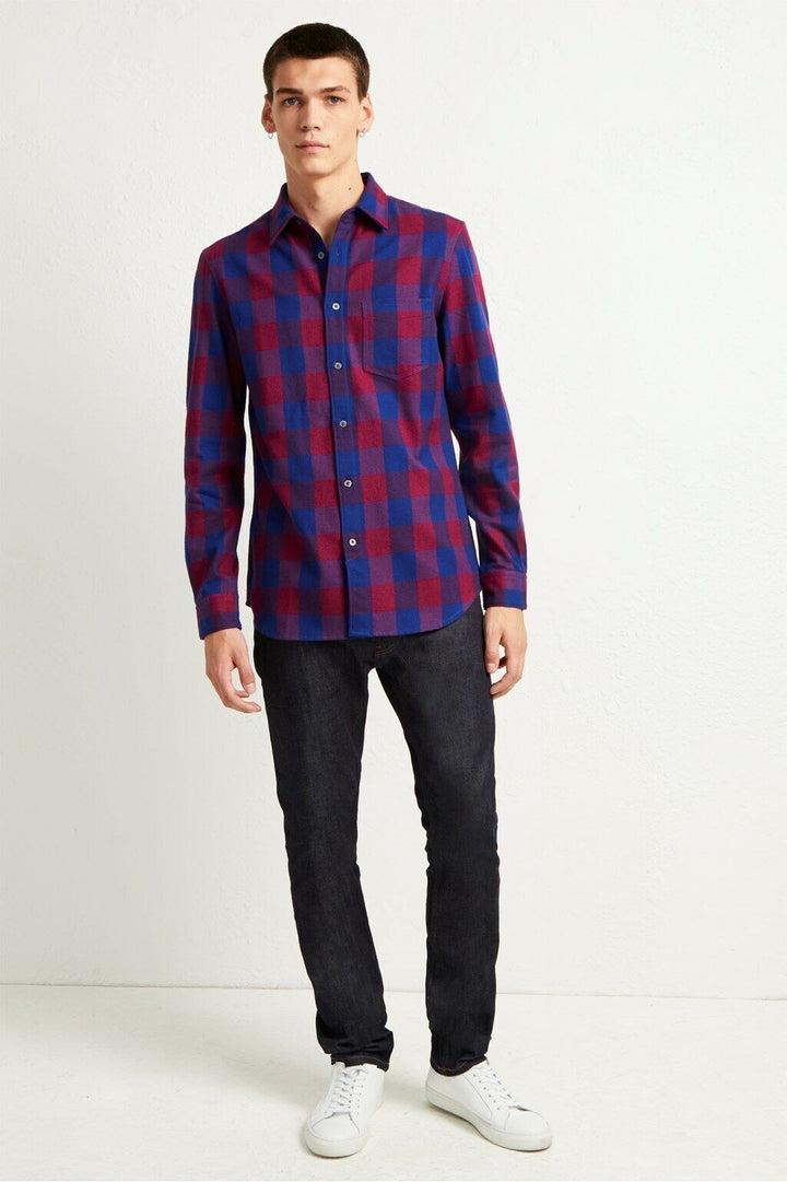 Translation missing: en.French Connection Kahama Flannel Check Shirt Plum/Blue-Size Small