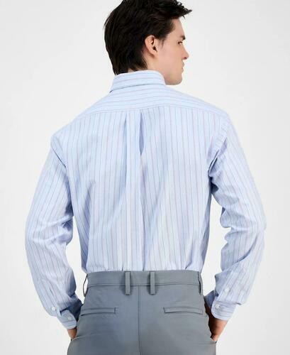 Translation missing: en.Club Room Mens Regular Fit Stripe Oxford Dress Shirt Blue Red-15.5 32/33