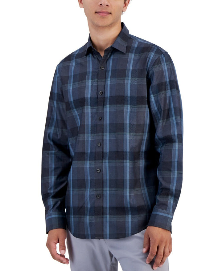 Translation missing: en.Alfani Men's Lomia Regular-Fit Plaid Dobby Button-Down Shirt Deep Black - Medium