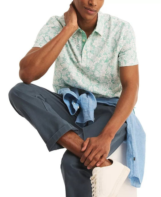 Translation missing: en.Nautica Men's Floral Print Pique Short Sleeve Polo Shirt Green White-Large