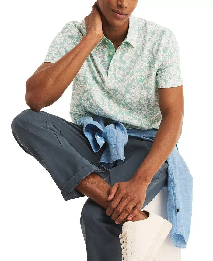 Translation missing: en.Nautica Men's Floral Print Pique Short Sleeve Polo Shirt Green White-Large
