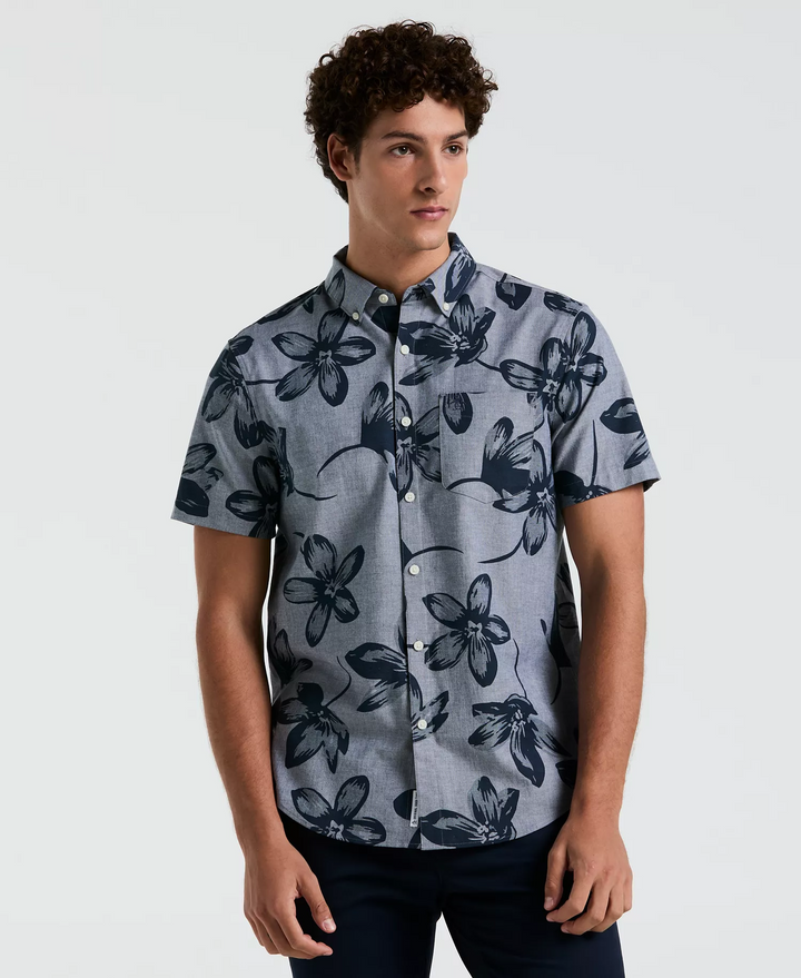 Translation missing: en.Original Penguin Mens Slim Short Sleeve Chambray Print Shirt Dark Sapphire-Large