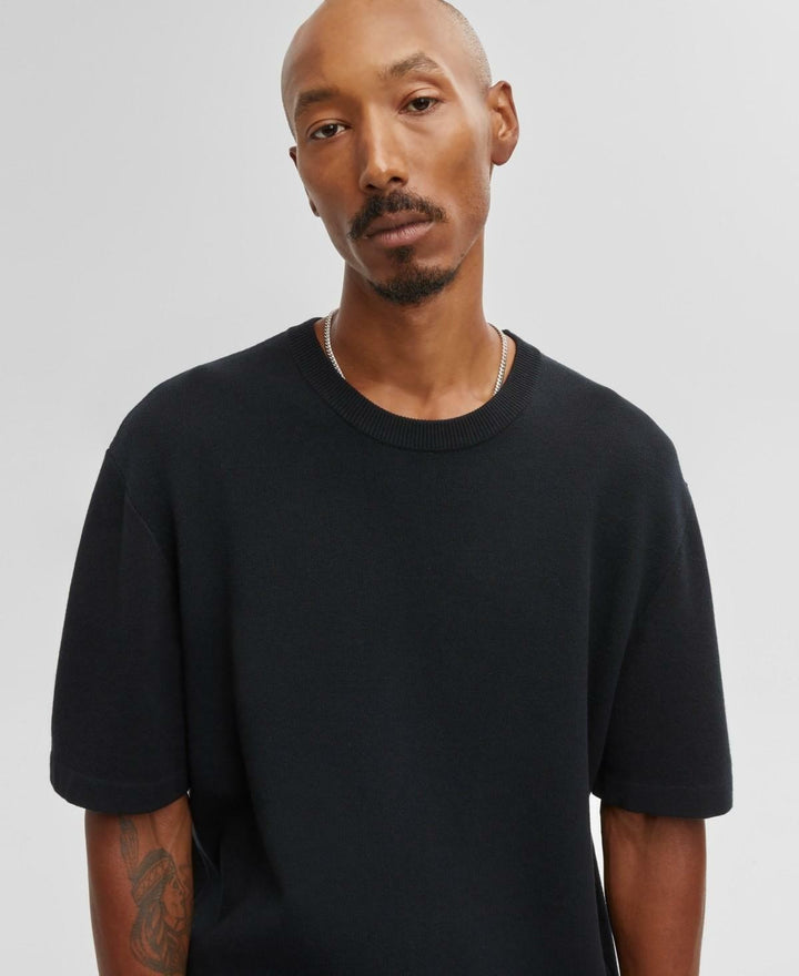Translation missing: en.Mode of One Sweater Deep Black Size Large Relax-Fit Short-Sleeve Crewneck Mens