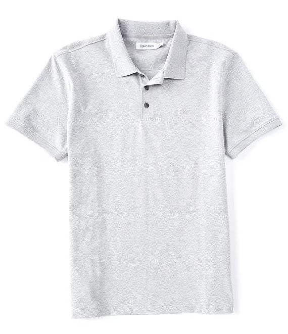 Translation missing: en.Calvin Klein Men's Reg-Fit Smooth Cotton Monogram Logo Polo Shirt Grey Htr-2XL