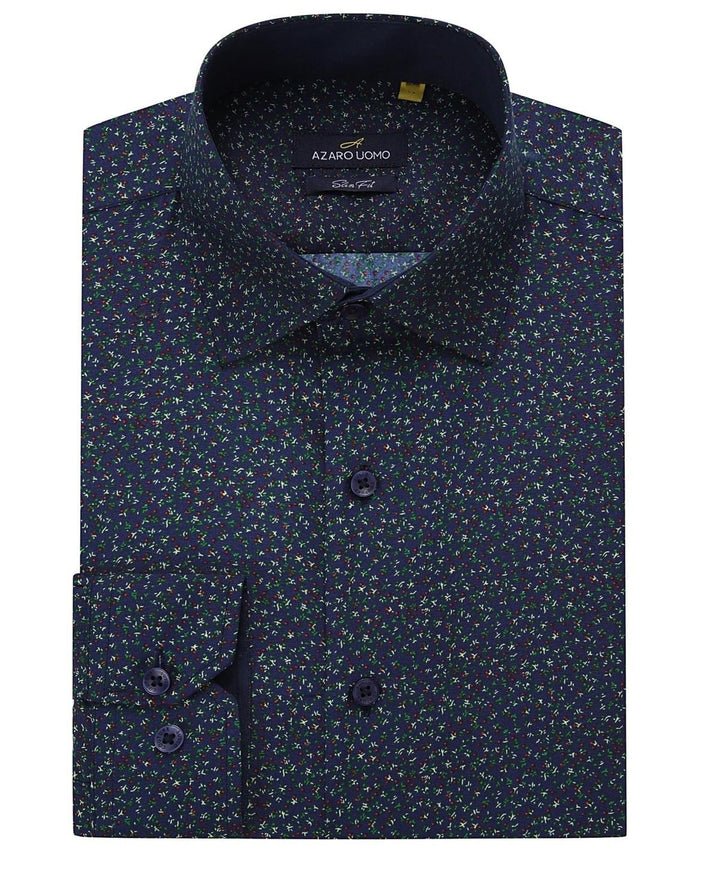 Translation missing: en.Azaro Uomo Men s Slim Fit L/S Geometric Button Down Shirt AZ303-33-NAVY-Large