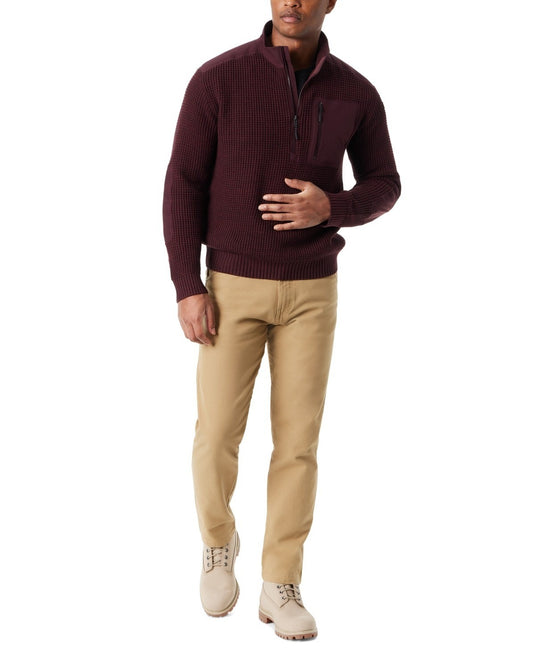 Translation missing: en.Bass Outdoor Sweater Men's Small Burgundy Quarter-Zip Long Sleeve Pullover Patch