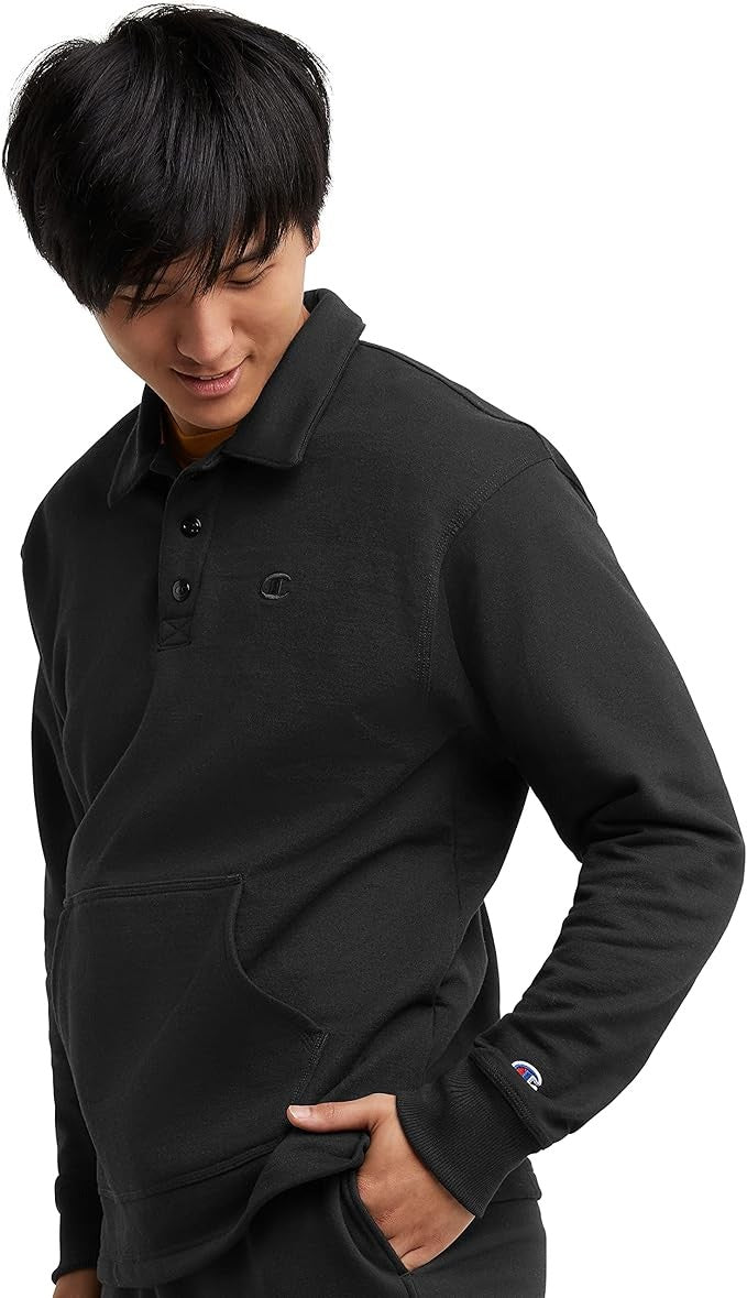 Translation missing: en.Champion Men's Powerblend Classic-Fit Long-Sleeve Rugby Shirt in Black-Small