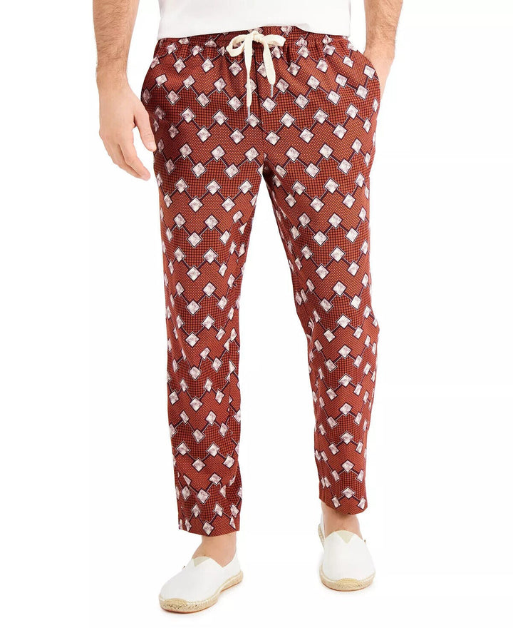 Translation missing: en.Tasso Elba Men's Geo-Print Drawstring Pants in Orange/Red combo-Size XL