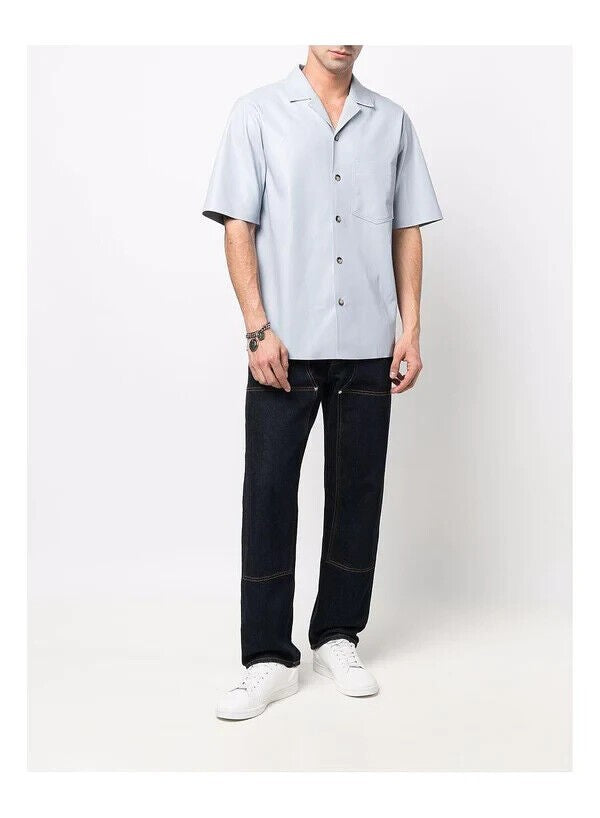 Translation missing: en.Nanushka Bodil Dusty Blue Okobor Faux Leather Camp Shirt-Small