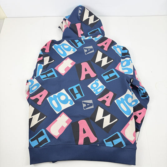 Translation missing: en.AGTAWH Mens Hoodie French Terry Cotton Logo Abstract Print Navy Multi-XL