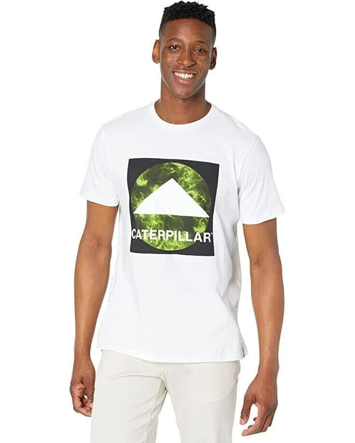 Translation missing: en.Caterpillar Men's All Cotton Connect Triangle Tee in White-Medium
