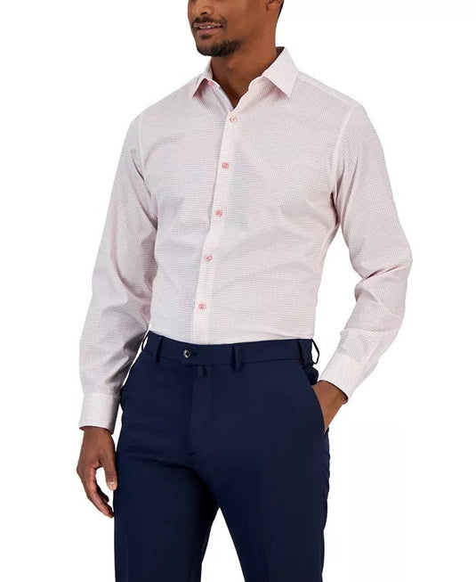 Translation missing: en.Bar III Men's Slim Fit Stretch Grid Print Dress Shirt in Pink-XL 17-17.5