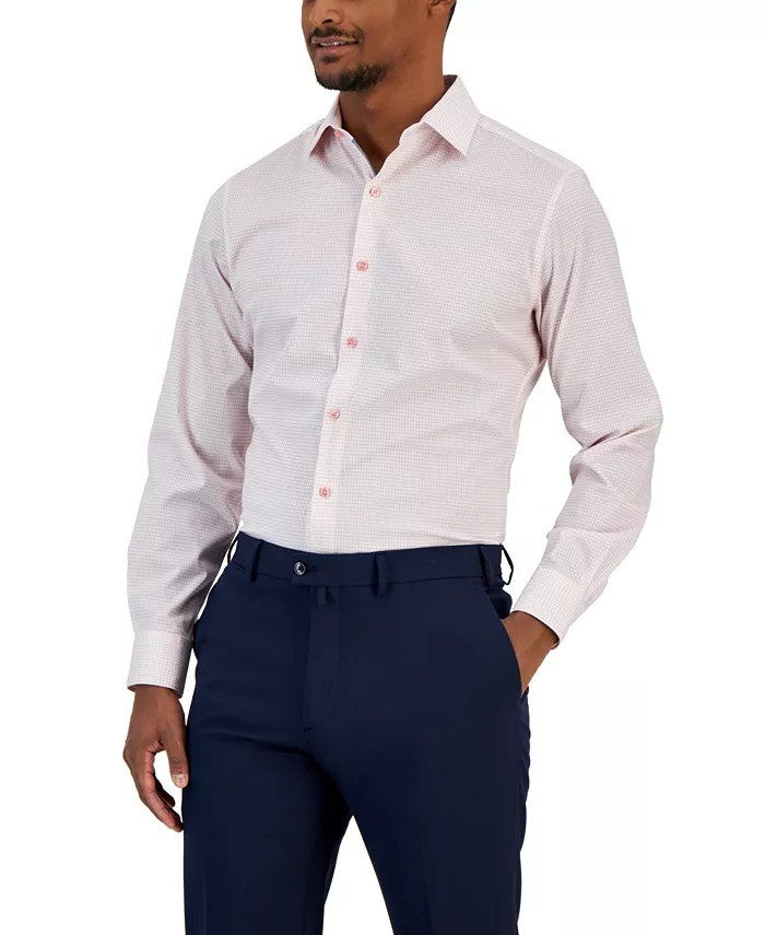 Translation missing: en.Bar III Men's Slim Fit Stretch Grid Print Dress Shirt in Pink-XL 17-17.5