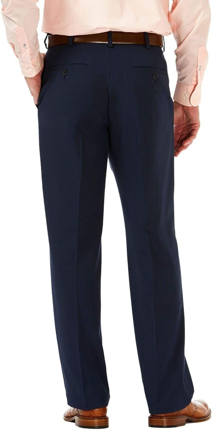 Translation missing: en.Haggar Men's Cool 18 Pro Reg-Fit 4-Way Stretch Pleated No Iron Pants Navy-44x29