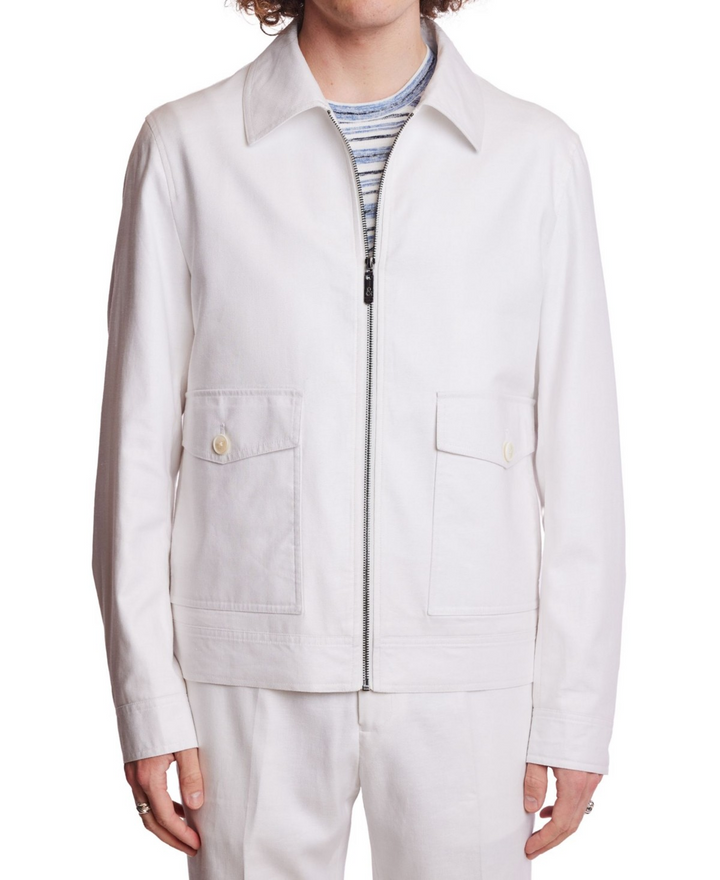 Translation missing: en.Paisley &amp; Gray Men's Bomber Jacket Size Small White Zip-Front Linen Blend Lined