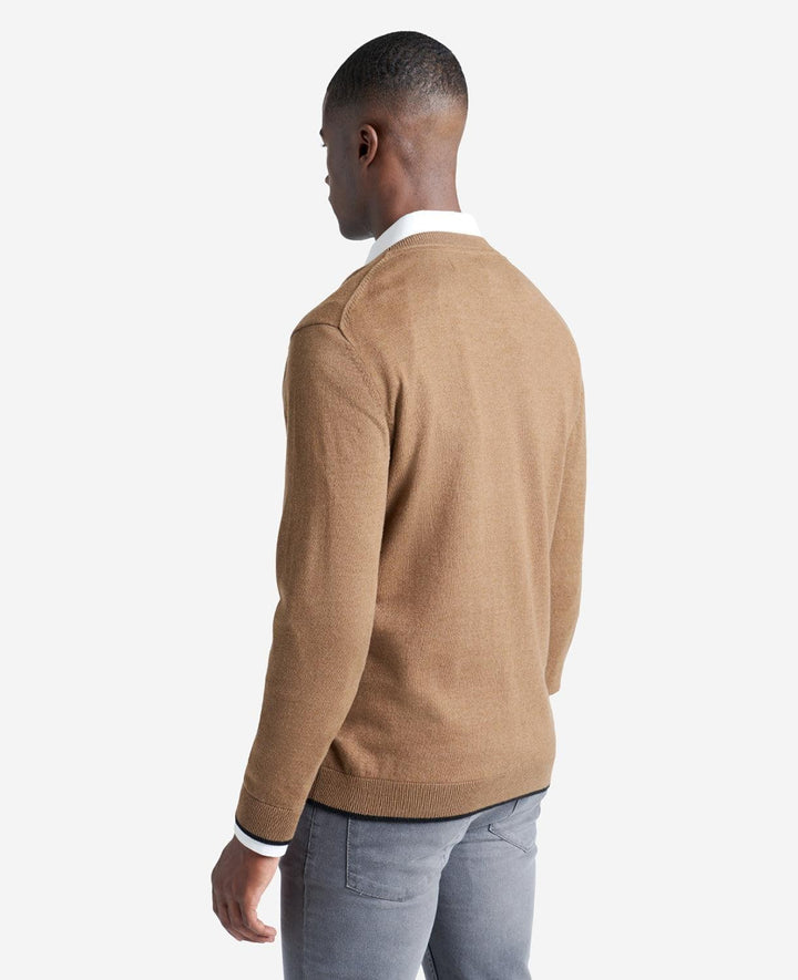 Translation missing: en.Kenneth Cole Men's Sweater Heather Brown Size 2XL Tipped Sleeve Crew Neck