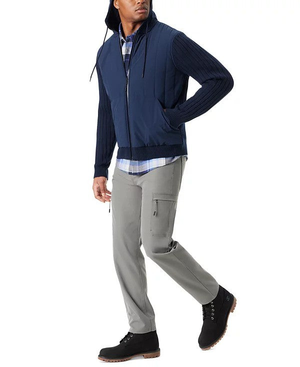 Translation missing: en.Bass Outdoor Sweater Jacket Mens Medium Navy Blaze Mixed Media Zip-Front Hooded