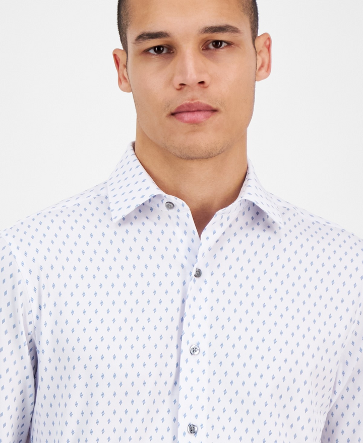 Translation missing: en.Alfani Mens Slim Fit  Dress Shirt Dash Diamond Print Shirt White Blue-15-15.5 34