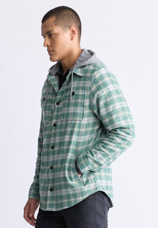 Translation missing: en.Buffalo David Men's Jakeim Plaid Flannel Hooded Shirt-Jacket Rain Forest-Large