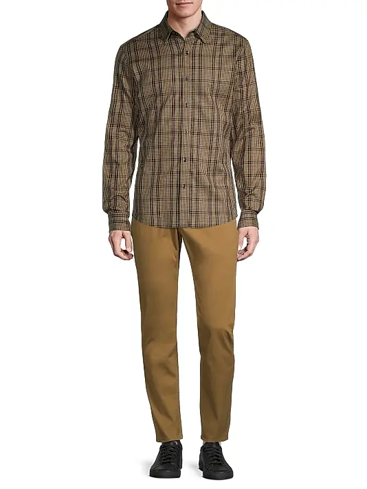 Translation missing: en.Michael Kors Men's Mini Thames Checked Cotton Button-Down Shirt Brown-Large