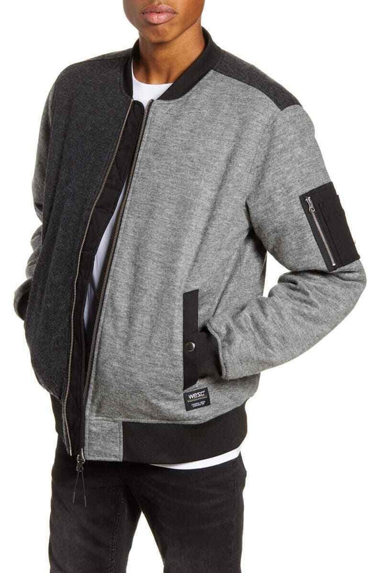 Translation missing: en.WeSC Men's Bomber Blocked Flannel Jacket Gray Multi Melange-Size Med