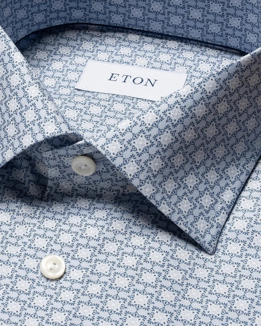 Translation missing: en.Eton Men's Slim Fit Geometric Print Shirt in Blue/White-EU 38 US 15  100011103