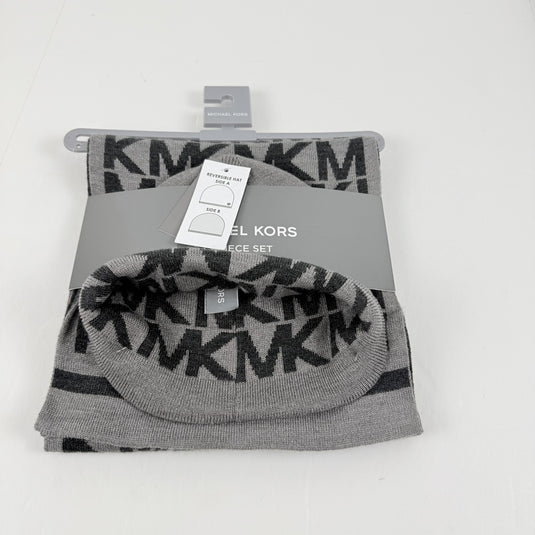 Translation missing: en.Michael Kors Unisex Logo Beanie &amp; Scarf Set in Grey-One Size