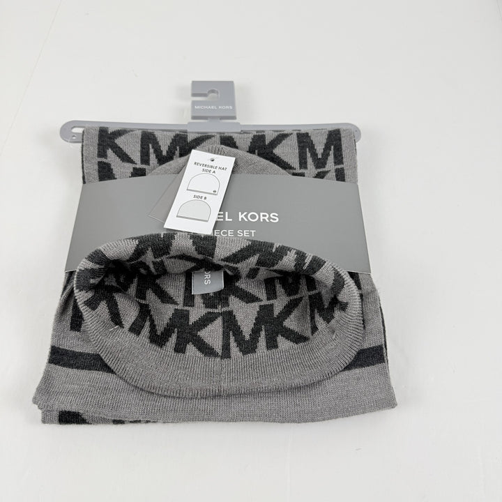Translation missing: en.Michael Kors Unisex Logo Beanie &amp; Scarf Set in Grey-One Size