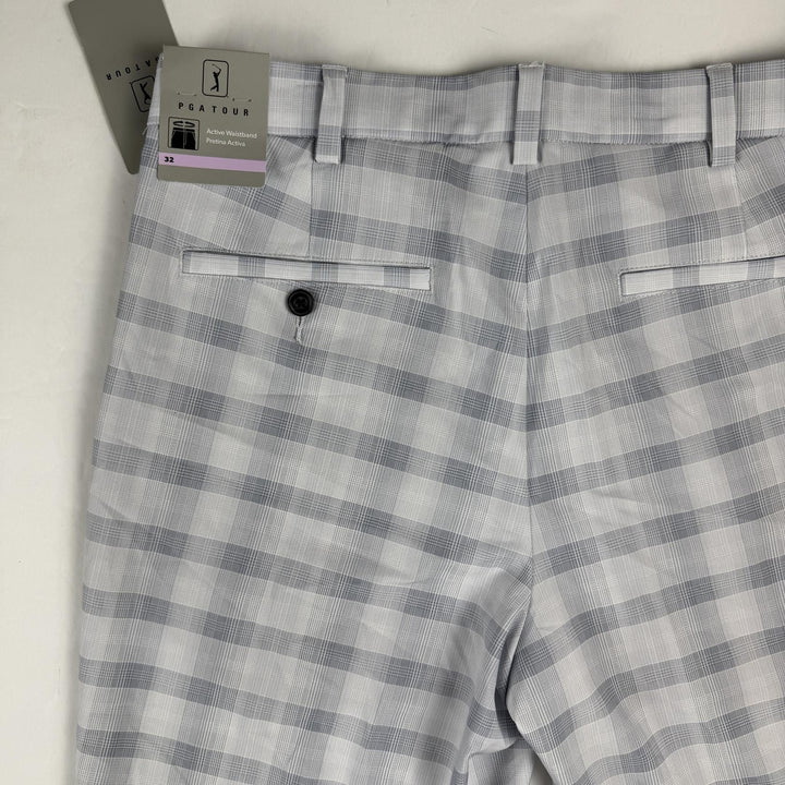 Translation missing: en.PGA TOUR Men's 9in Shadow Plaid Golf Shorts Blue Gray Size 32 Active Waistband