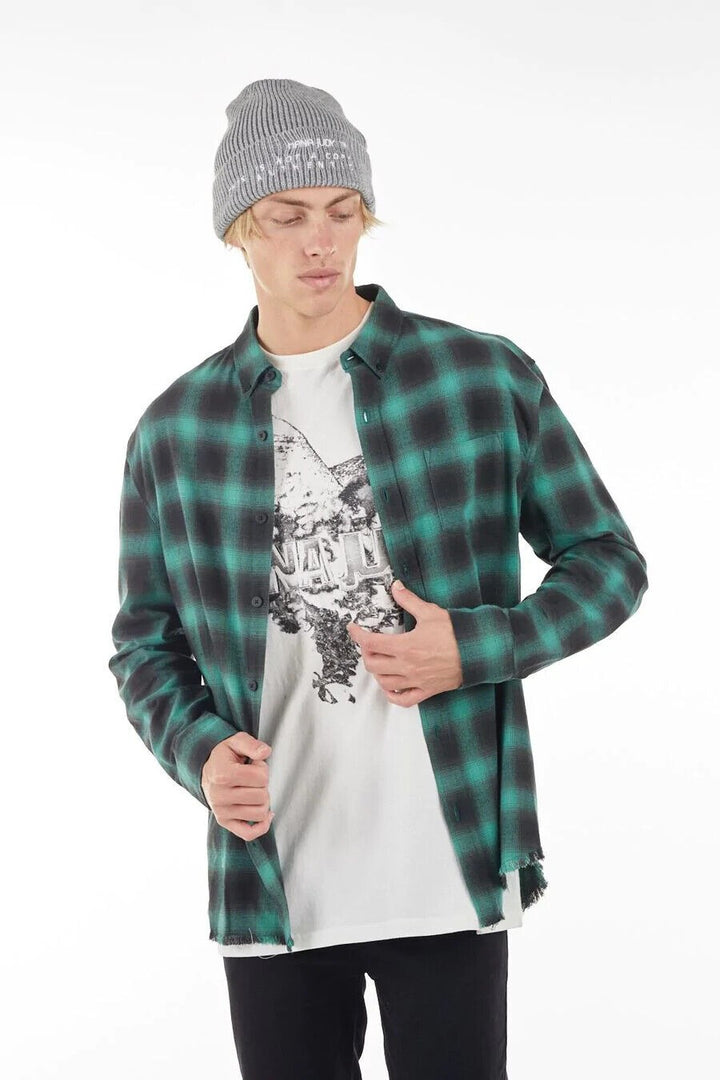 Translation missing: en.nANA jUDY Men's Fulton Flannel Frayed Hem Shirt in Emerald Green-Small