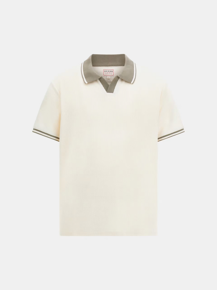 Translation missing: en.Guess Men's Weston Polo Shirt Size XL Dove White Waffle-Knit Tipped Slim Fit