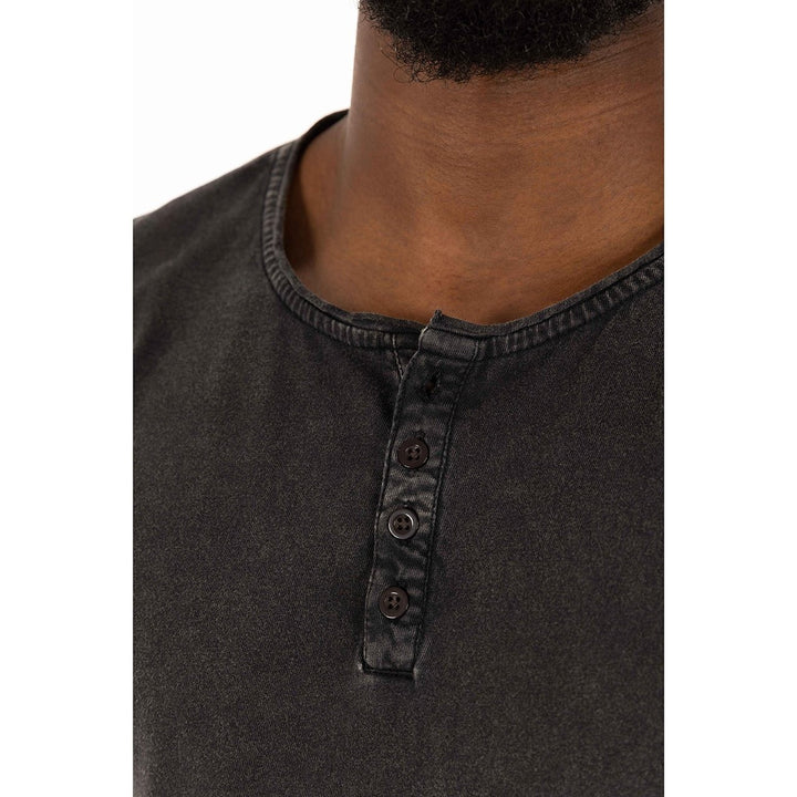 Translation missing: en.Hedge Men's Acid Wash Knit Top Henley in Black 53MT012S-XL