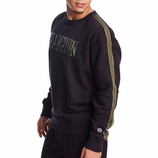Translation missing: en.Champion Men's Athletics Powerblend Fleece Crew Camo Logo With Taping Black-Sm