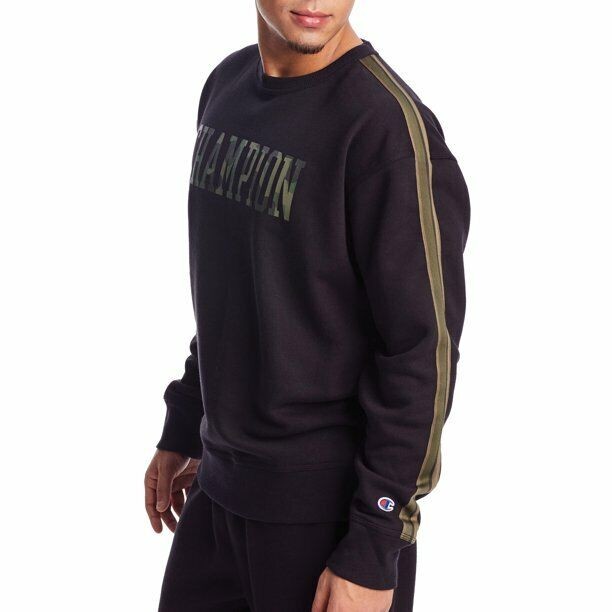 Translation missing: en.Champion Men's Athletics Powerblend Fleece Crew Camo Logo With Taping Black-Sm