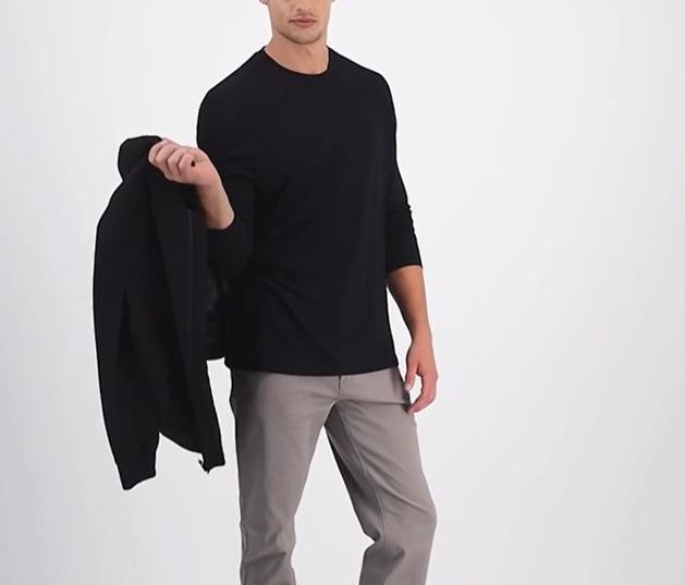 Translation missing: en.Alfani Alfatech Long Sleeve Crewneck T-Shirt Deep Black-2XL