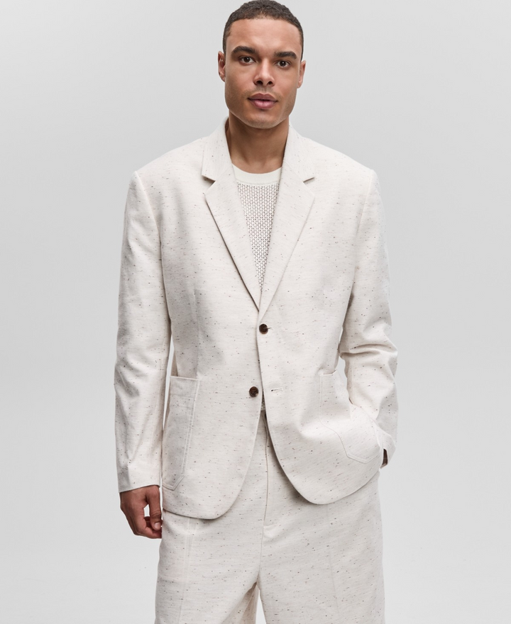 Translation missing: en.Mode of One Men's Relaxed-Fit Speckled Textured Cotton Blazer Ecru-Medium 36-38