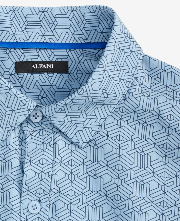 Translation missing: en.Alfani Men's Illusion Geo Print Button-Front Performance Shirt Blue Fog-2XL