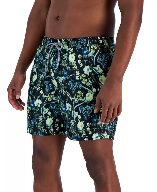Translation missing: en.INC Mens Evan Garden Quick-Dry Floral-Print 5" Swim Trunks Black Multi-2XL